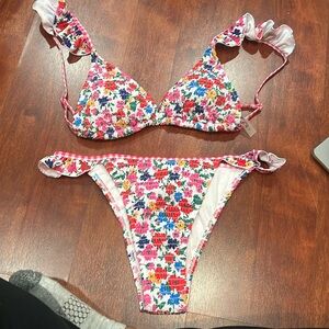 size large multicolor floral bikini set with adjustable straps and bottoms